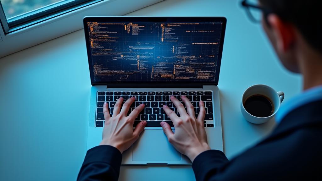 Representación de manos tecleando en un ordenador portátil, simbolizando el uso responsable y legal de la web.