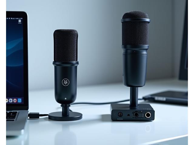 Micrófono USB y micrófono XLR lado a lado para comparativa