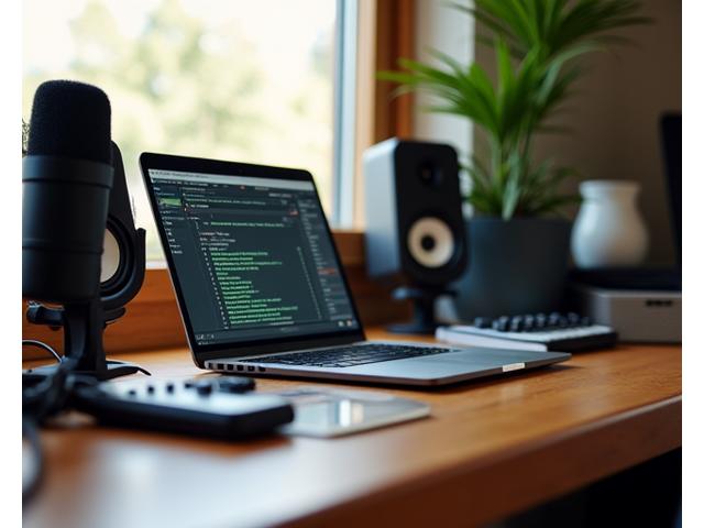 Persona configurando un estudio de grabación casero