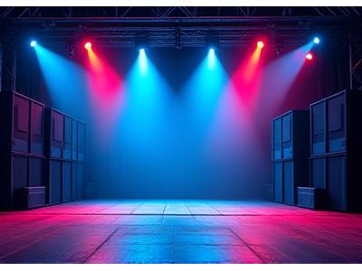 Escenario de concierto con PA y luces