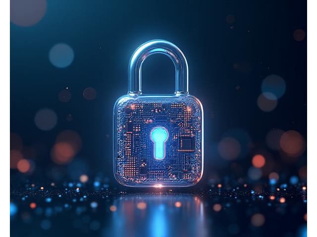 Un candado digital con circuitos integrados, representando seguridad de datos.