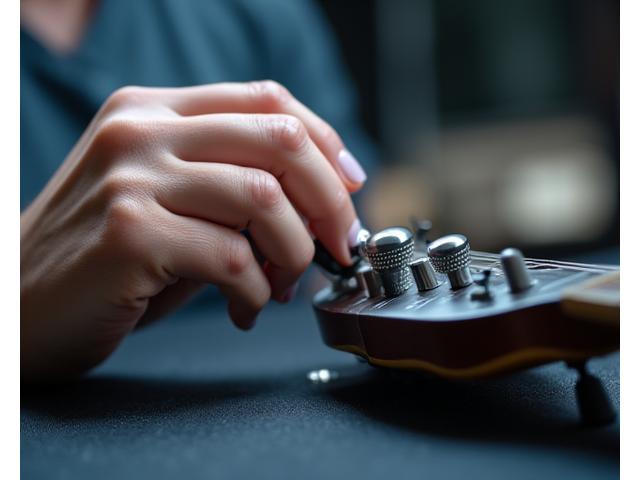 Manos examinando cuidadosamente un equipo de sonido profesional